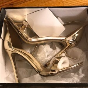 golden metallic, strappy sandal pumps